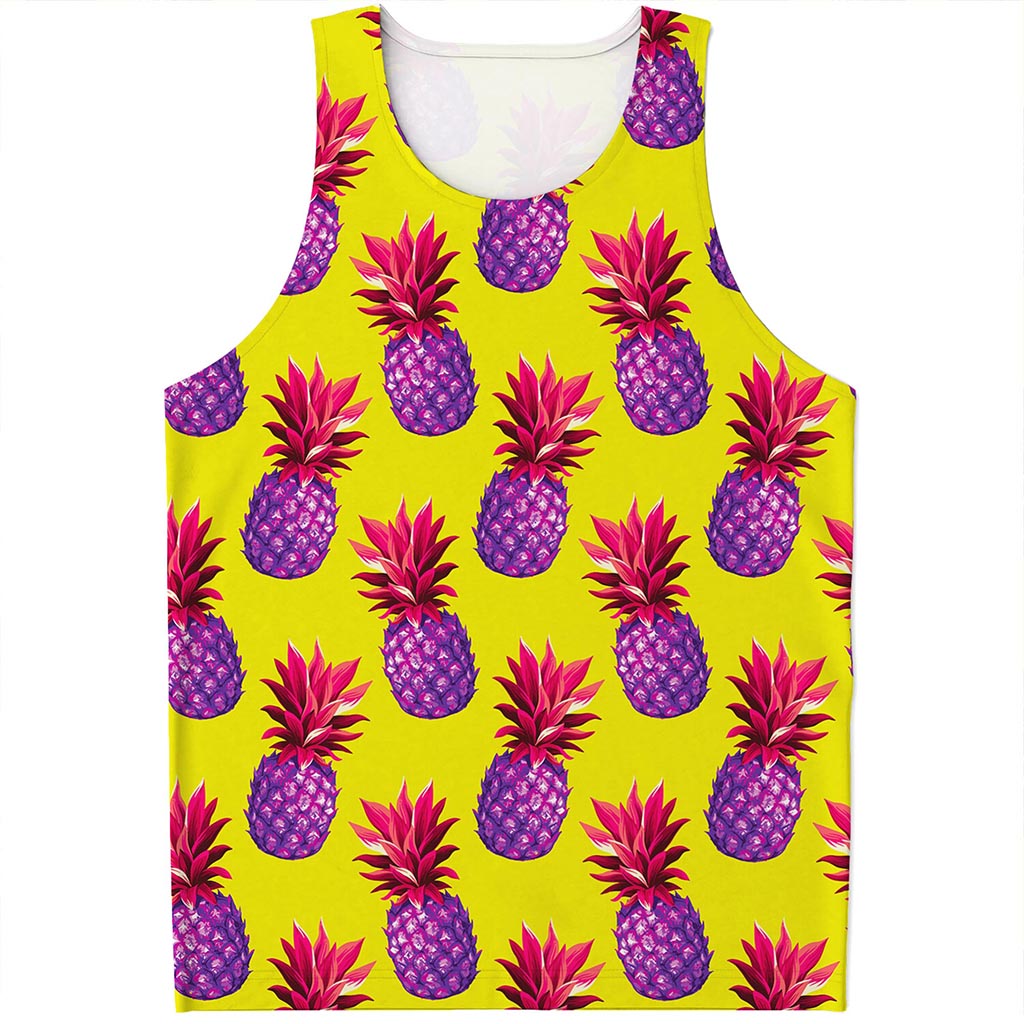 Purple EDM Pineapple Pattern Print Men's Tank Top