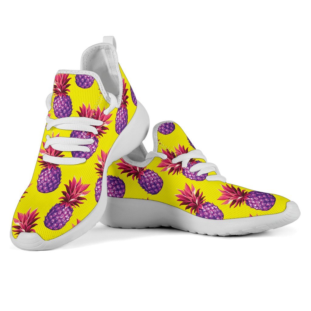 Purple EDM Pineapple Pattern Print Mesh Knit Shoes GearFrost