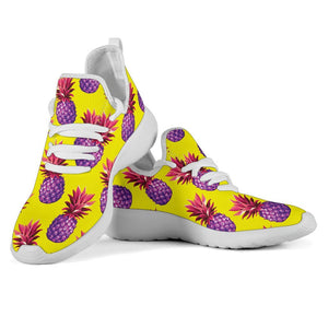 Purple EDM Pineapple Pattern Print Mesh Knit Shoes GearFrost