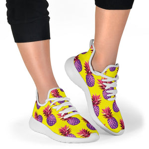 Purple EDM Pineapple Pattern Print Mesh Knit Shoes GearFrost