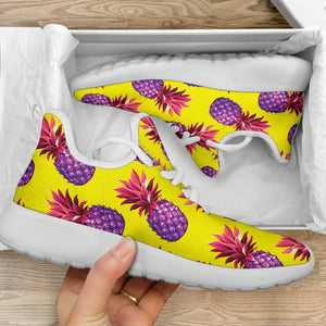 Purple EDM Pineapple Pattern Print Mesh Knit Shoes GearFrost