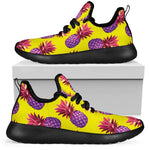 Purple EDM Pineapple Pattern Print Mesh Knit Shoes GearFrost