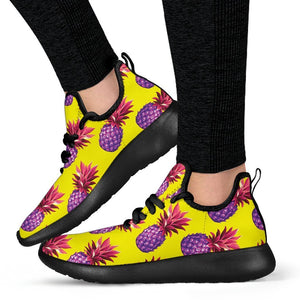 Purple EDM Pineapple Pattern Print Mesh Knit Shoes GearFrost