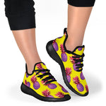 Purple EDM Pineapple Pattern Print Mesh Knit Shoes GearFrost