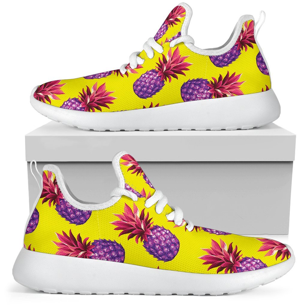 Purple EDM Pineapple Pattern Print Mesh Knit Shoes GearFrost