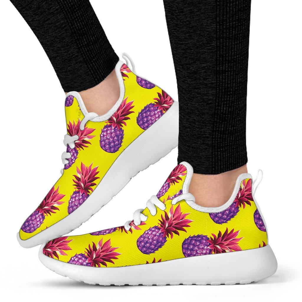 Purple EDM Pineapple Pattern Print Mesh Knit Shoes GearFrost