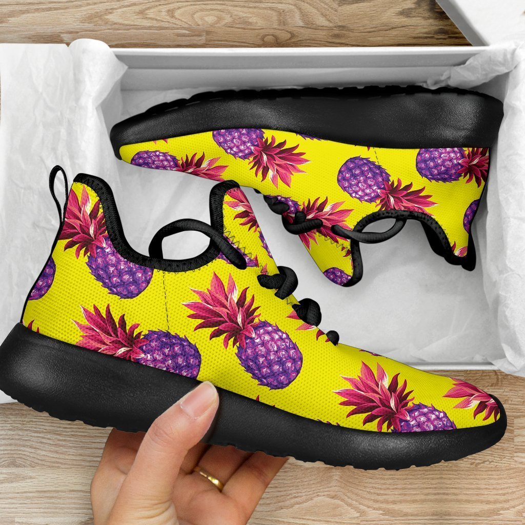 Purple EDM Pineapple Pattern Print Mesh Knit Shoes GearFrost