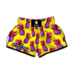 Purple EDM Pineapple Pattern Print Muay Thai Boxing Shorts