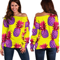 Purple EDM Pineapple Pattern Print Off The Shoulder Sweatshirt