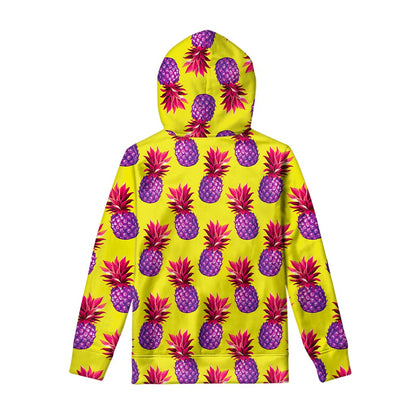 Purple EDM Pineapple Pattern Print Pullover Hoodie