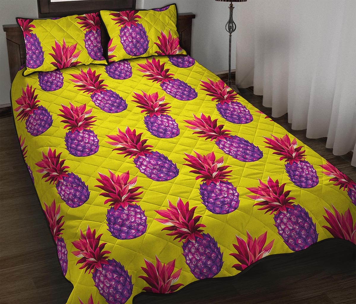 Purple EDM Pineapple Pattern Print Quilt Bed Set