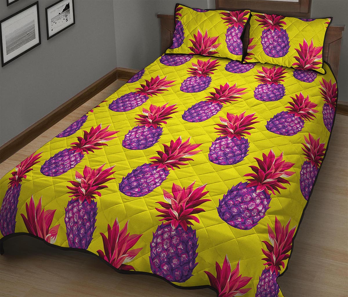 Purple EDM Pineapple Pattern Print Quilt Bed Set