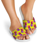 Purple EDM Pineapple Pattern Print White Slide Sandals