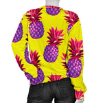 Purple EDM Pineapple Pattern Print Women's Crewneck Sweatshirt GearFrost