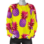 Purple EDM Pineapple Pattern Print Women's Crewneck Sweatshirt GearFrost