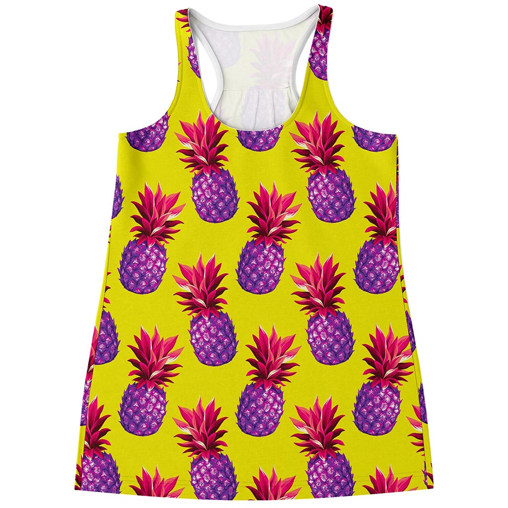 Purple EDM Pineapple Pattern Print Women's Racerback Tank Top