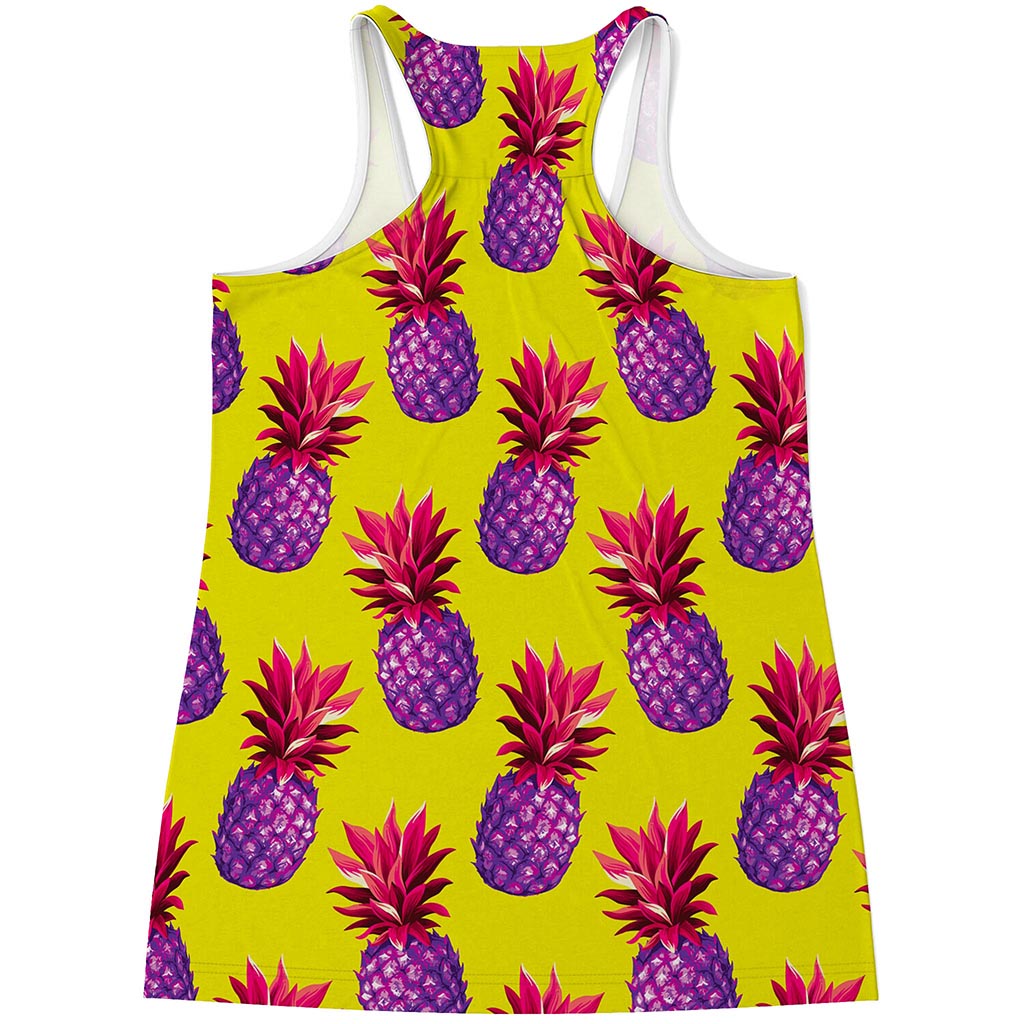 Purple EDM Pineapple Pattern Print Women's Racerback Tank Top