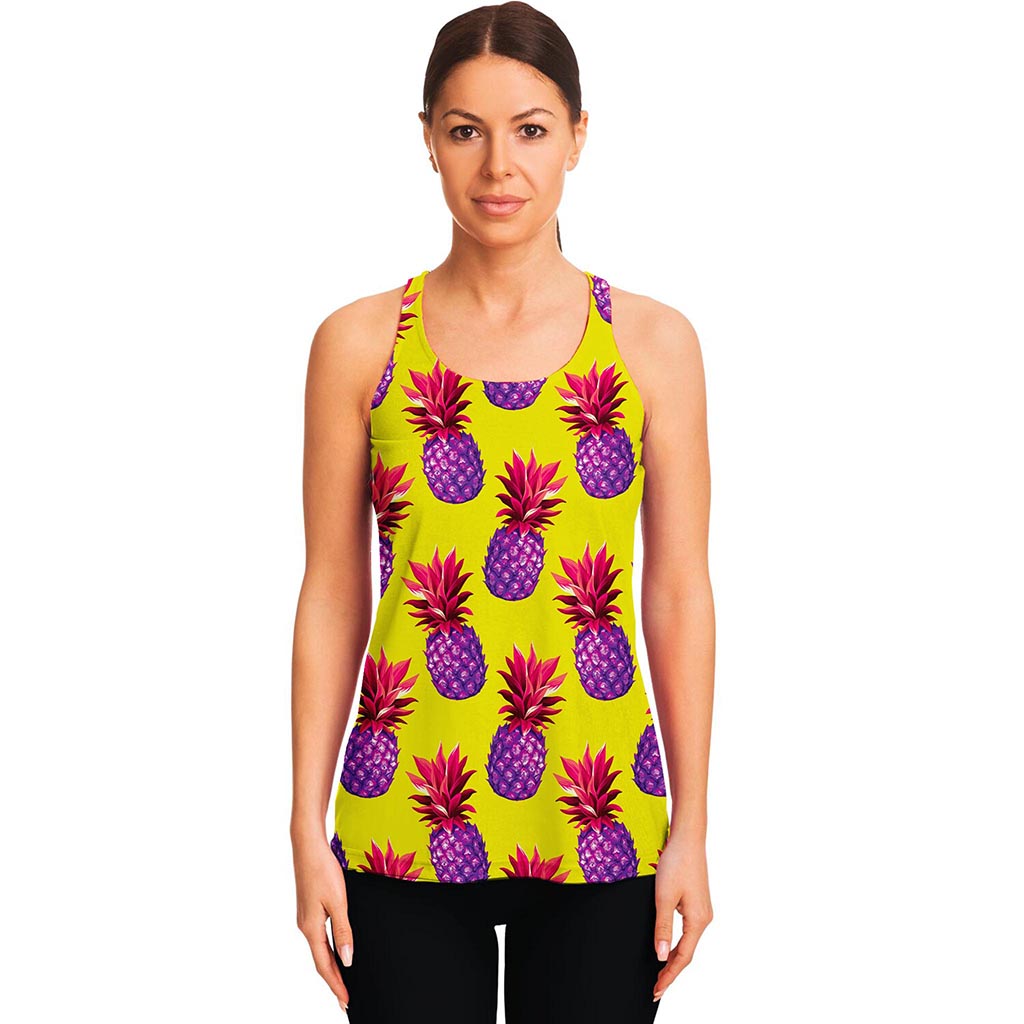 Purple EDM Pineapple Pattern Print Women's Racerback Tank Top