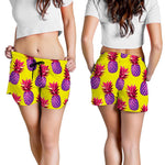 Purple EDM Pineapple Pattern Print Women's Shorts