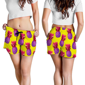 Purple EDM Pineapple Pattern Print Women's Shorts