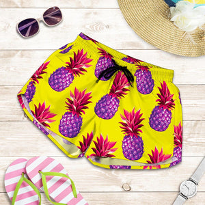 Purple EDM Pineapple Pattern Print Women's Shorts