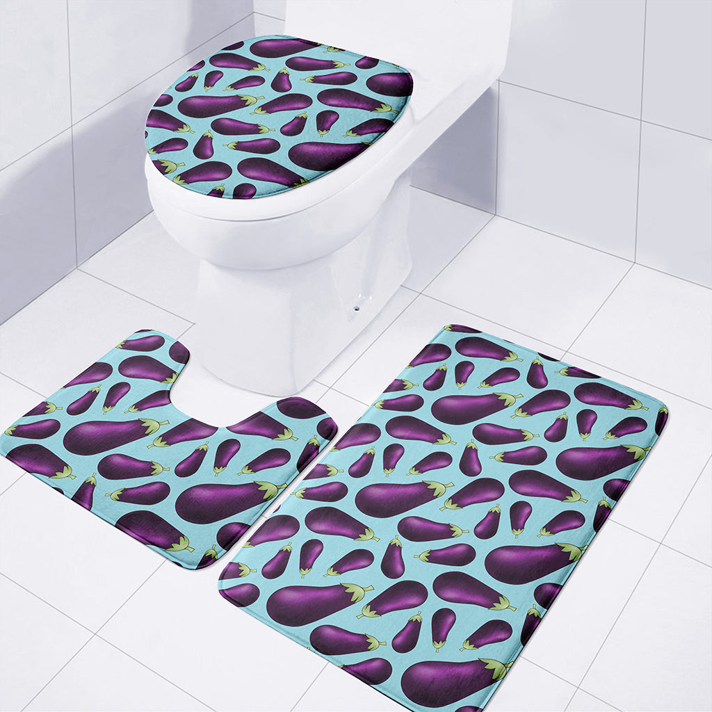 Purple Eggplant Pattern Print 3 Piece Bath Mat Set
