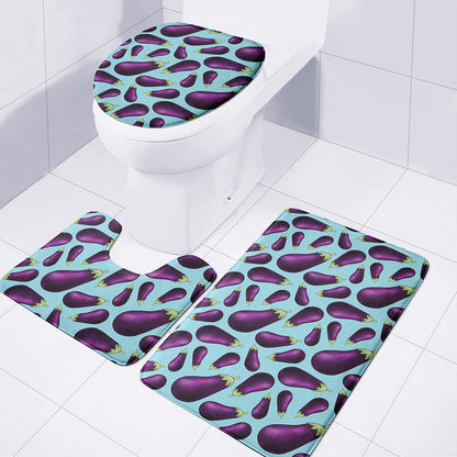 Purple Eggplant Pattern Print 3 Piece Bath Mat Set