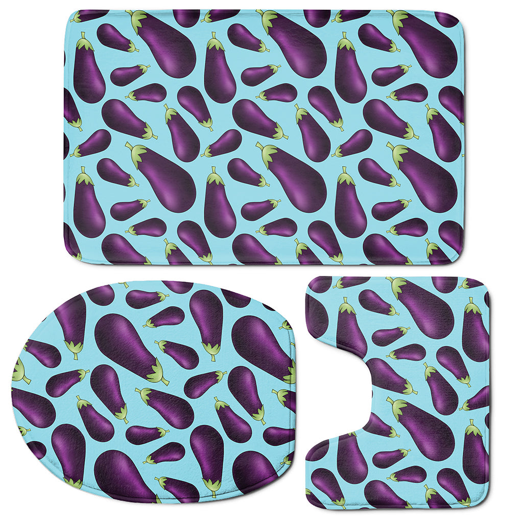 Purple Eggplant Pattern Print 3 Piece Bath Mat Set