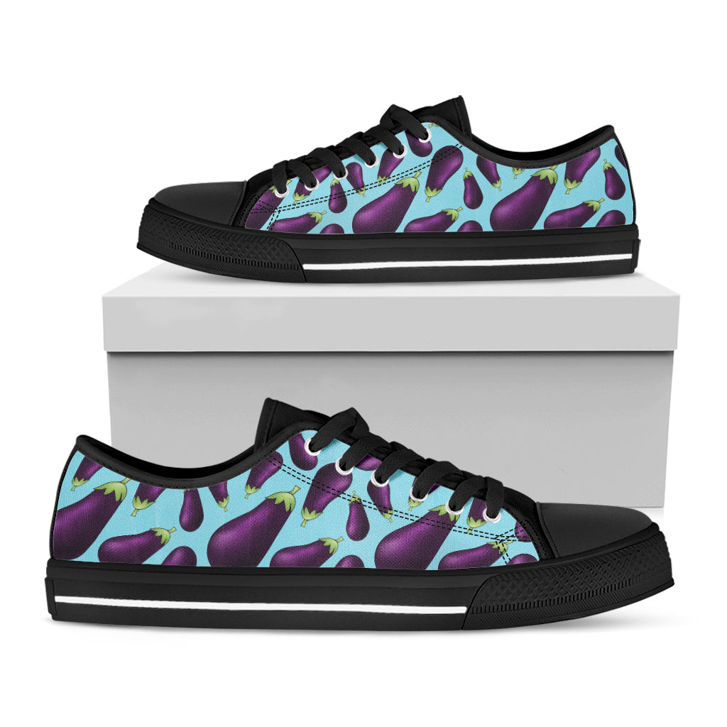 Purple Eggplant Pattern Print Black Low Top Shoes