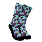 Purple Eggplant Pattern Print Crew Socks