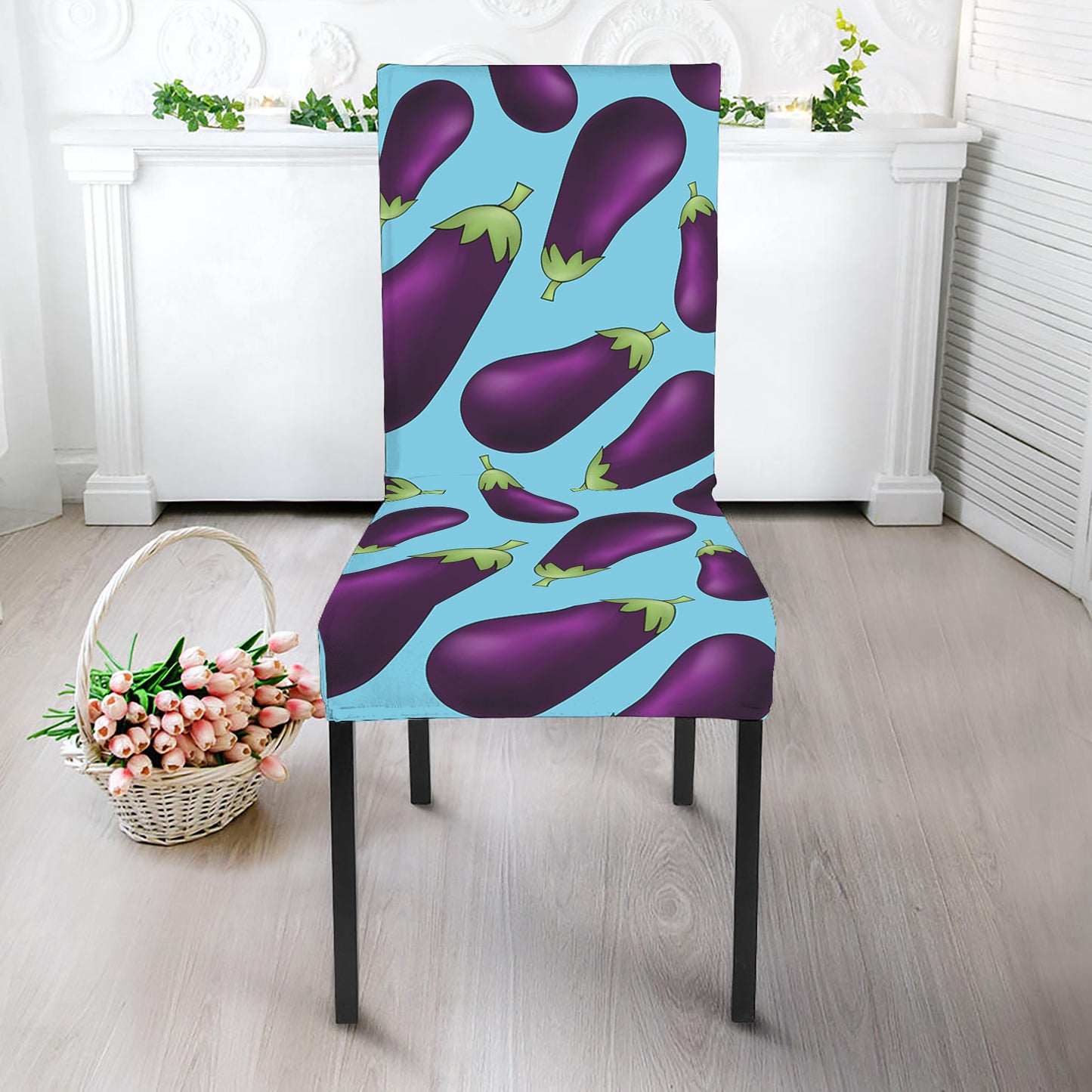 Purple Eggplant Pattern Print Dining Chair Slipcover