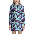Purple Eggplant Pattern Print Pullover Hoodie Dress
