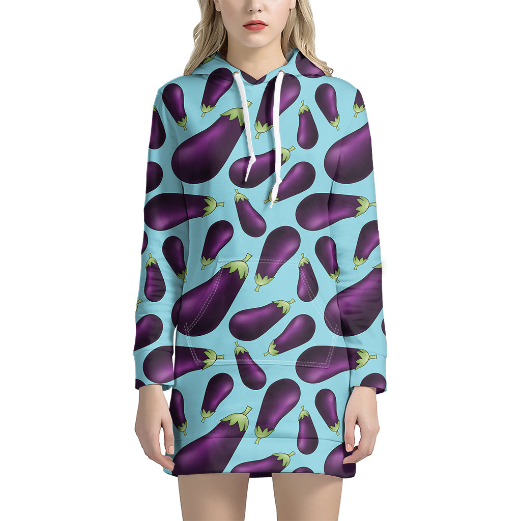 Purple Eggplant Pattern Print Hoodie Dress