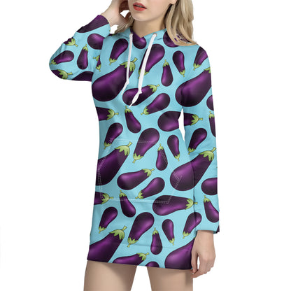 Purple Eggplant Pattern Print Hoodie Dress