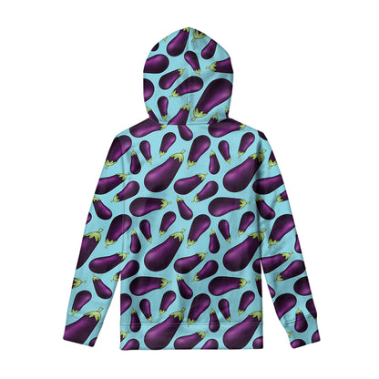 Purple Eggplant Pattern Print Pullover Hoodie