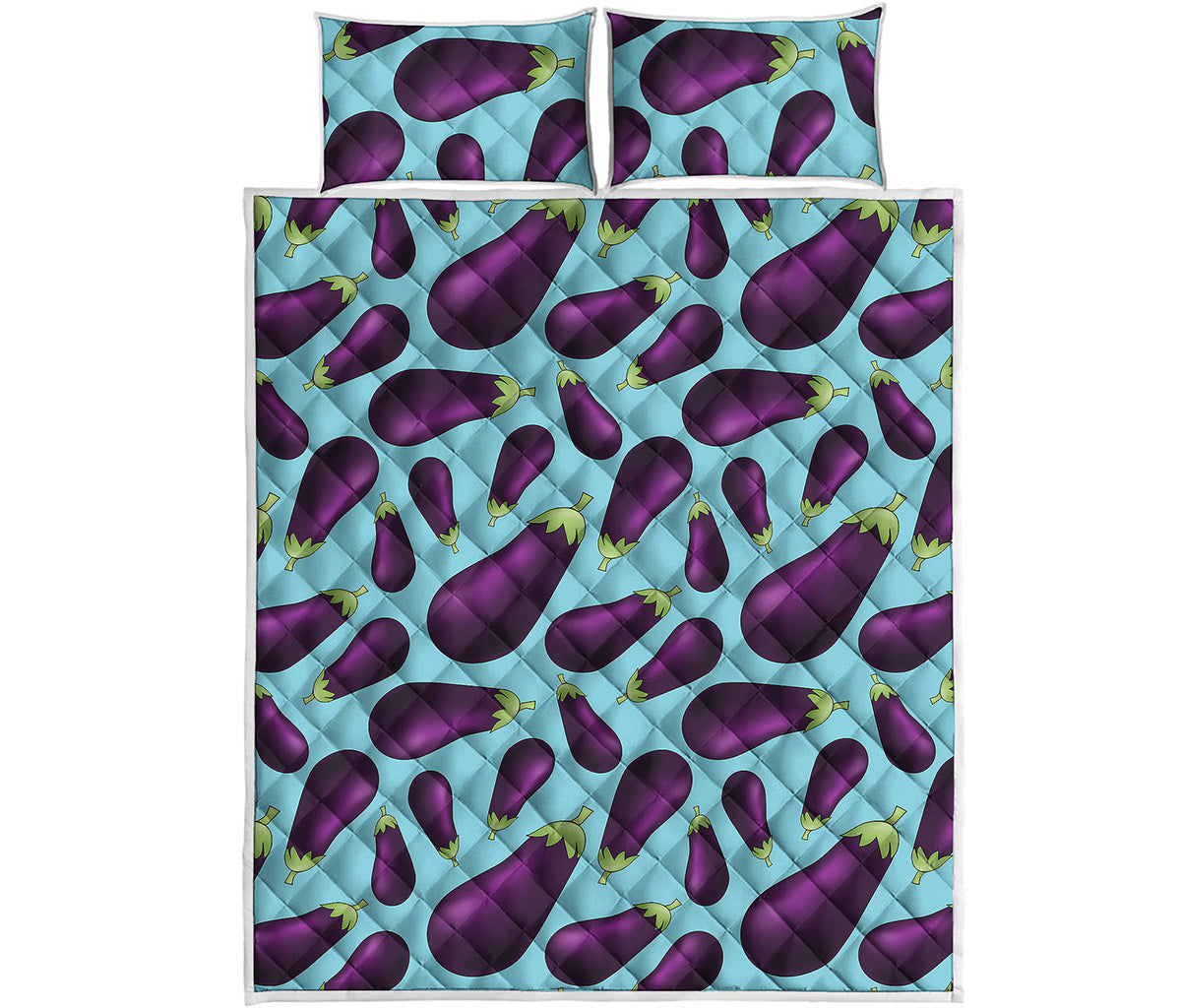 Purple Eggplant Pattern Print Quilt Bed Set