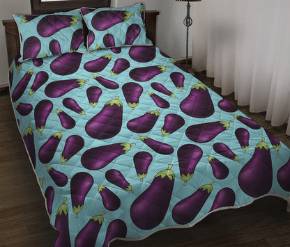 Purple Eggplant Pattern Print Quilt Bed Set