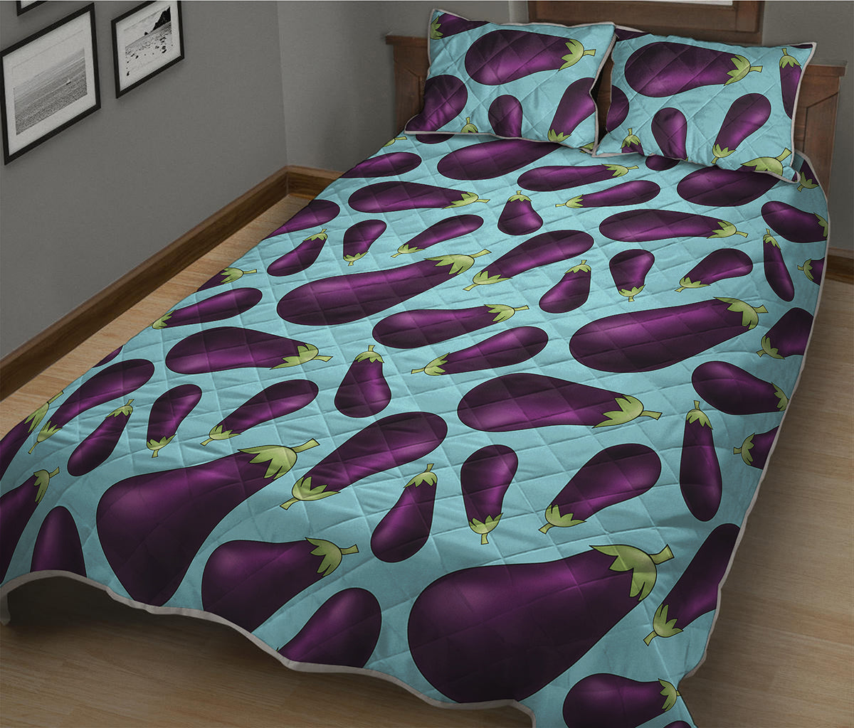 Purple Eggplant Pattern Print Quilt Bed Set