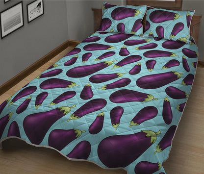Purple Eggplant Pattern Print Quilt Bed Set
