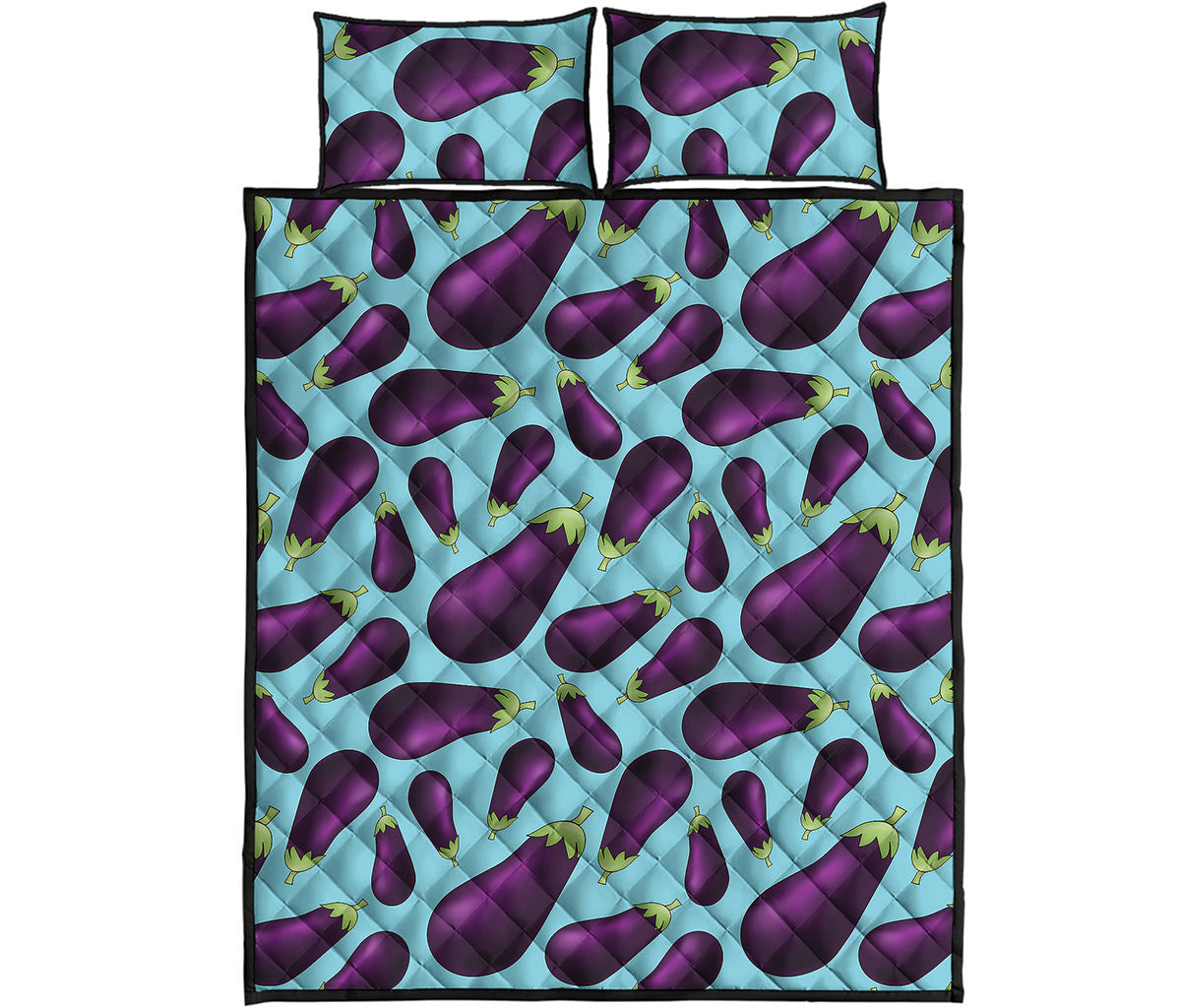 Purple Eggplant Pattern Print Quilt Bed Set