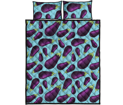Purple Eggplant Pattern Print Quilt Bed Set