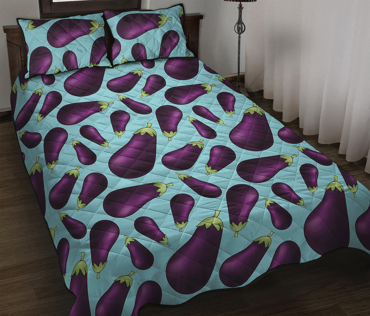 Purple Eggplant Pattern Print Quilt Bed Set