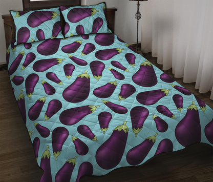 Purple Eggplant Pattern Print Quilt Bed Set
