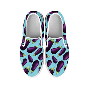 Purple Eggplant Pattern Print White Slip On Shoes