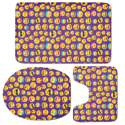 Purple Emoji Pattern Print 3 Piece Bath Mat Set