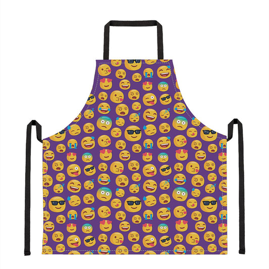 Purple Emoji Pattern Print Apron