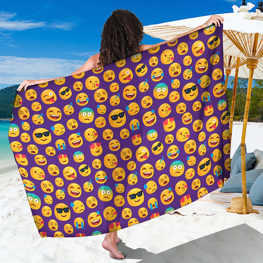 Purple Emoji Pattern Print Beach Sarong Wrap