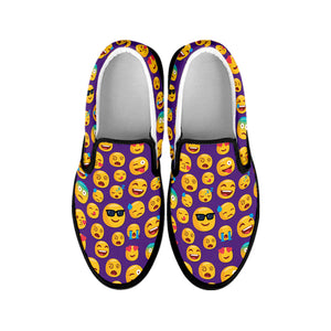 Purple Emoji Pattern Print Black Slip On Shoes