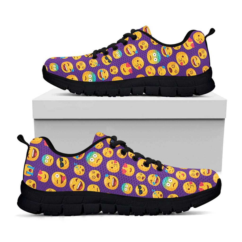 Purple Emoji Pattern Print Black Sneakers