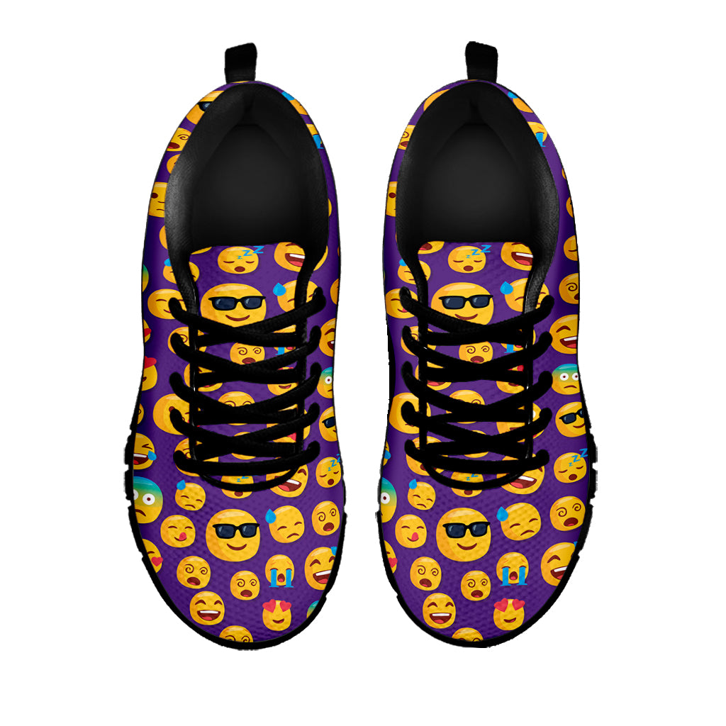 Purple Emoji Pattern Print Black Sneakers